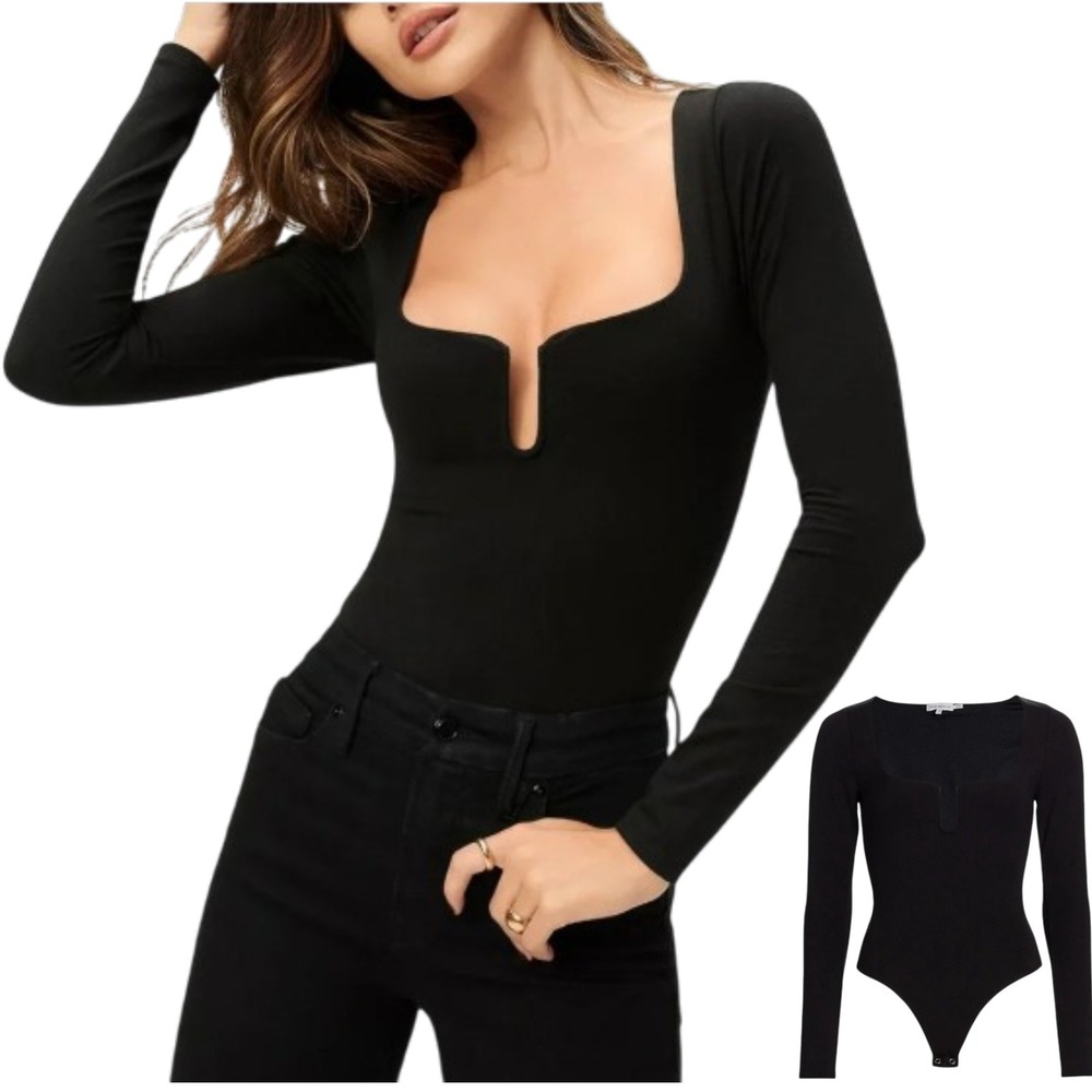 Good American U-Notch Bodysuit Black Long Sleeve GB0317 Size 3 L